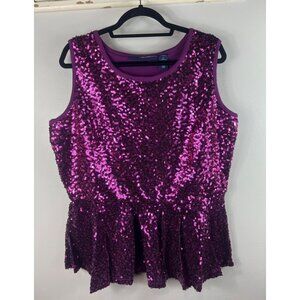 NWT Denim 24/7 Top Sleeveless Sequins Purple Gathered Pleated Waist Large